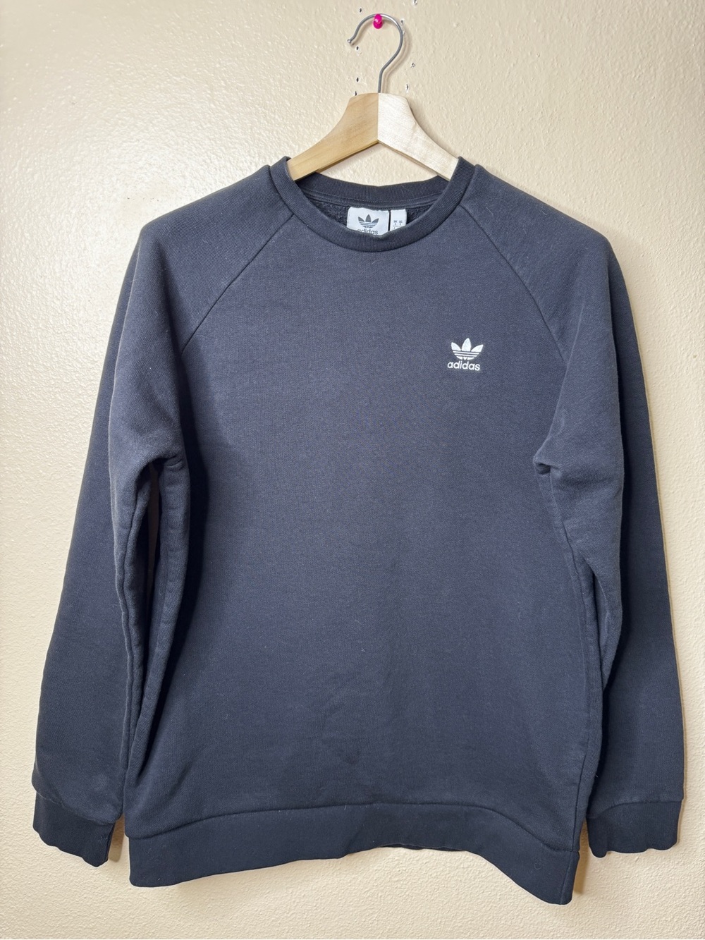 Adidas Originals L Crewneck Sweatshirt Black Cotton Blend Trefoil Logo